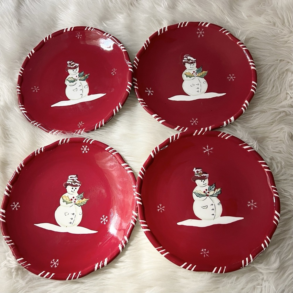 Tracy Porter Jolly Ol' Snowy Salad Lunch Plates Christmas‎ Winter Snowman 7.75"